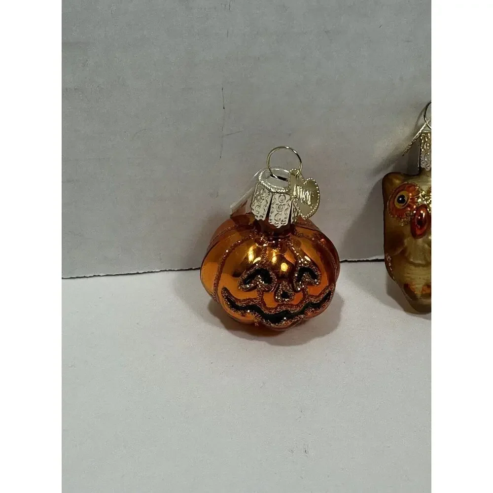 Old World‎ Christmas Glass Christmas Ornament OWC Small Pumpkin + Owl Both RARE